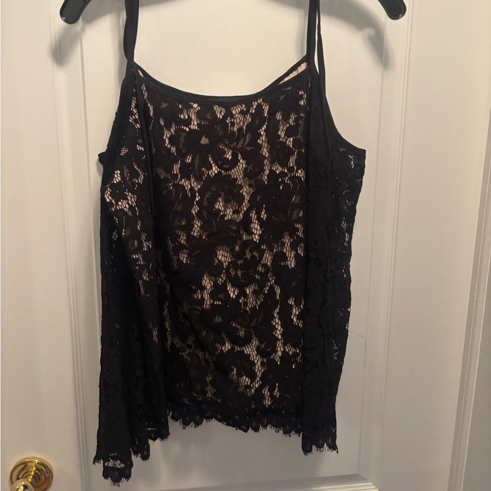 Karen Kane Black Lace cold shoulder top